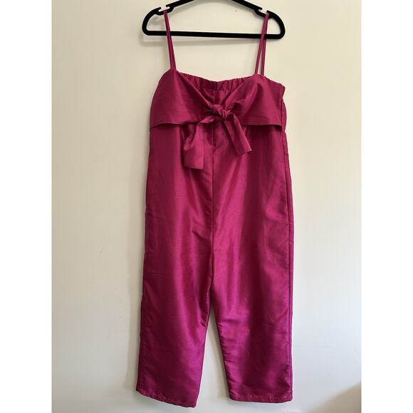 NWT Anthropologie Hutch Pink Satin Bow-Tie Sleeveless Cropped Jumpsuit Medium - Picture 2 of 14